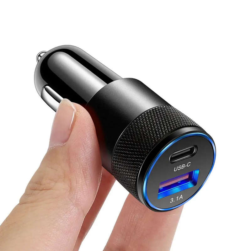 DUAL PORT USB-C Compact Car Charger | Fast Charging -Black