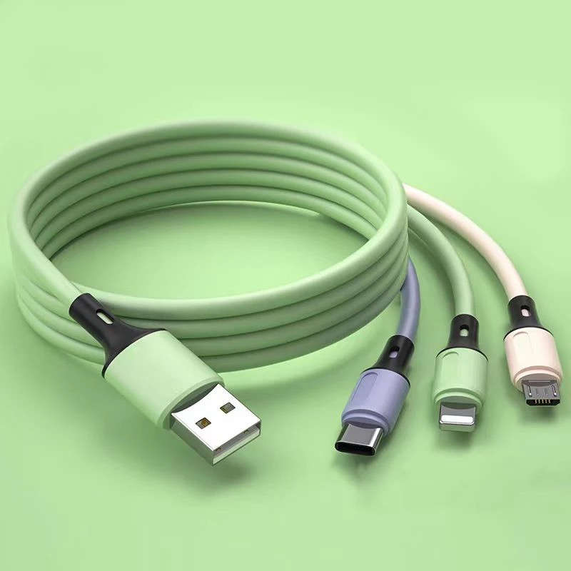 3-in-1 Fast Charging Silicone USB Cable Colorful Options