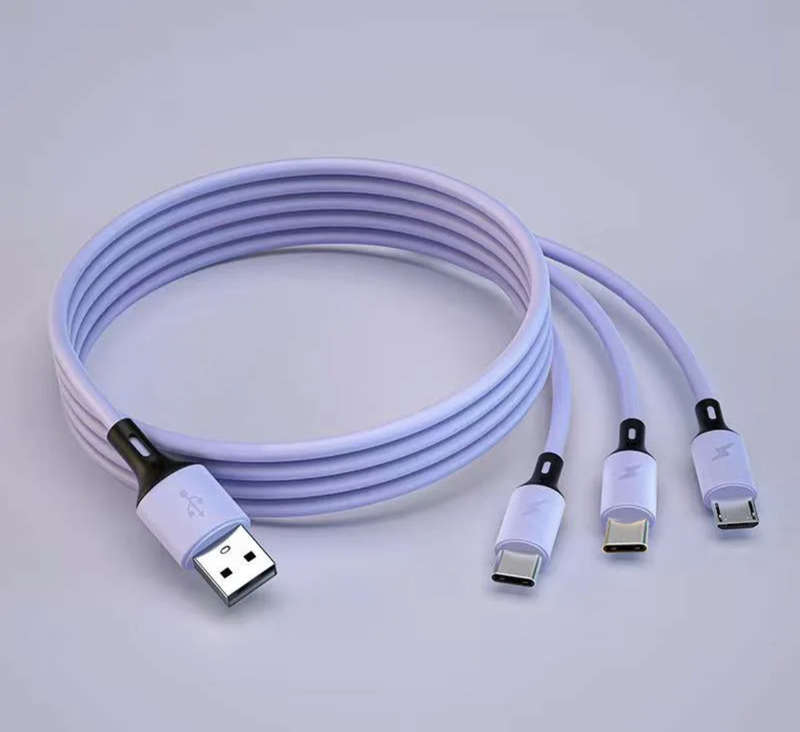 3-in-1 Fast Charging Silicone USB Cable Colorful Options