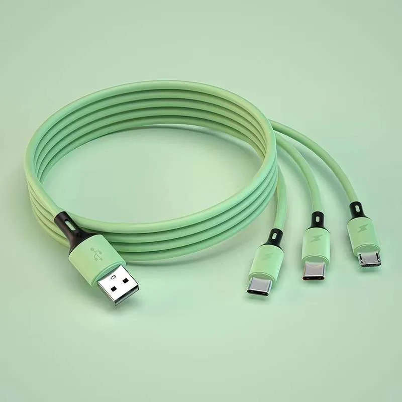 3-in-1 Fast Charging Silicone USB Cable Colorful Options