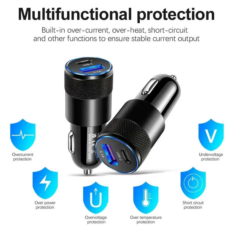 DUAL PORT USB-C Compact Car Charger | Fast Charging -Black