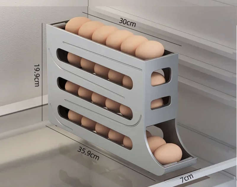 Automatic Rolling Egg Holder Storage Rack Large Capacity, Space-Saving - Grey