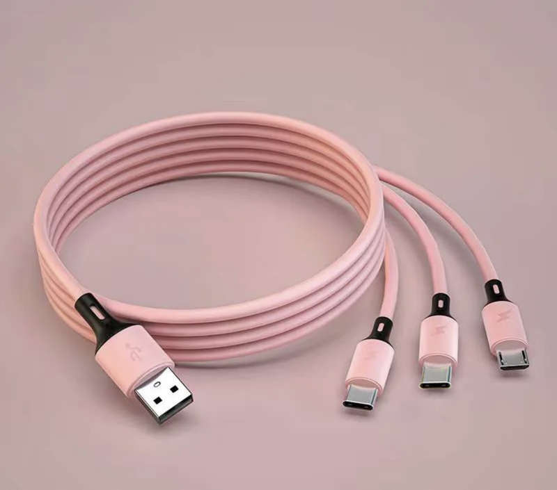 3-in-1 Fast Charging Silicone USB Cable Colorful Options