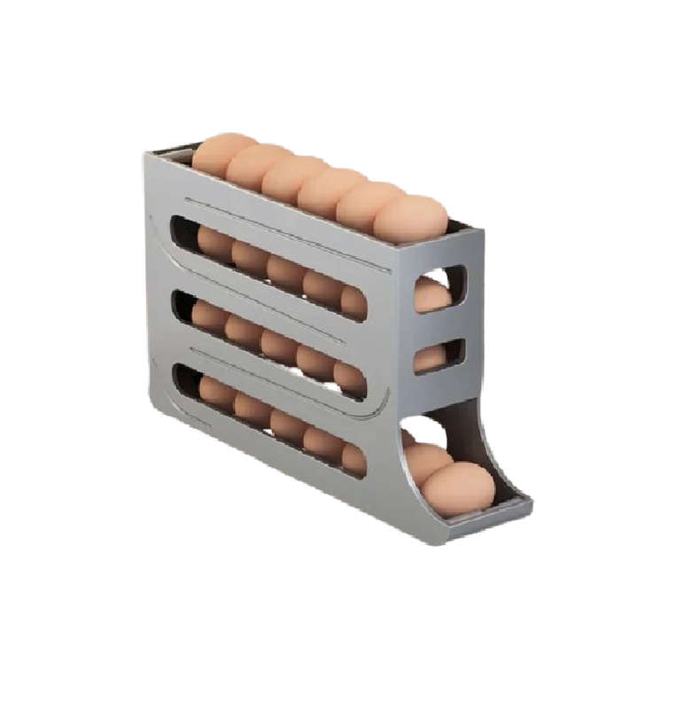 Automatic Rolling Egg Holder Storage Rack Large Capacity, Space-Saving - Grey