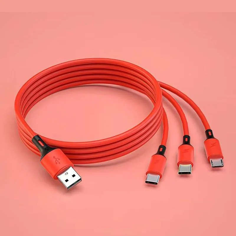 3-in-1 Fast Charging Silicone USB Cable Colorful Options