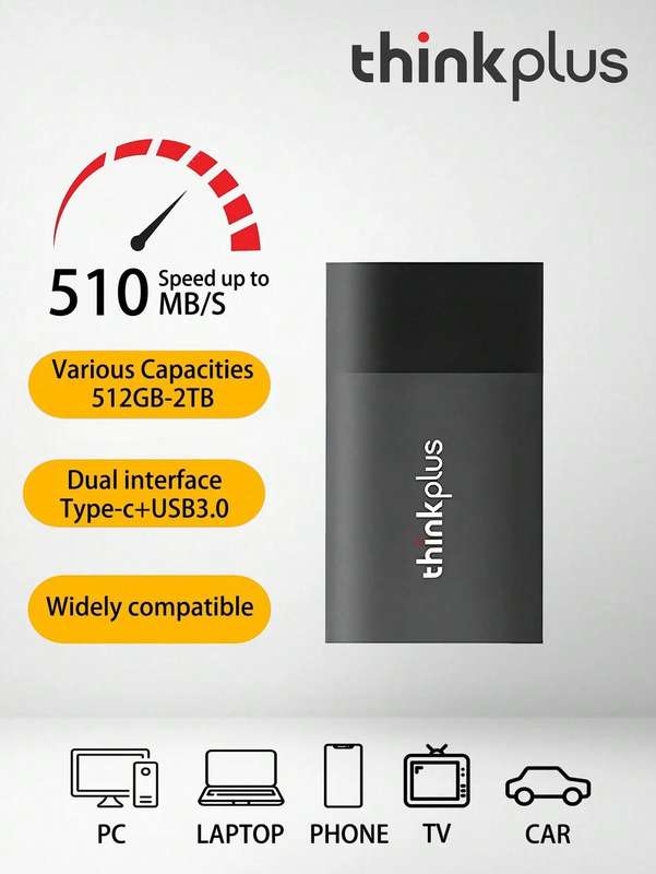 LENOVO - ThinkPlus - US202 - Type-C SSD High-Speed External Drive - Black