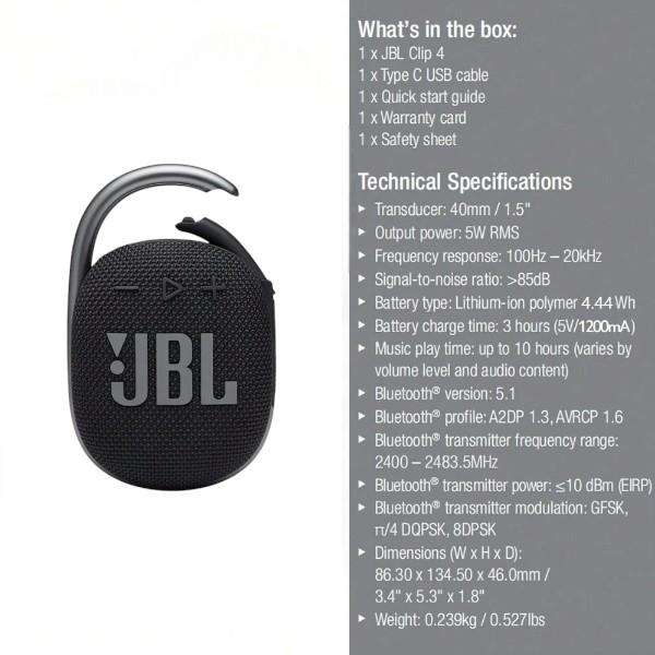 JBL - Clip4 - Portable Wireless Bluetooth Speaker - Black