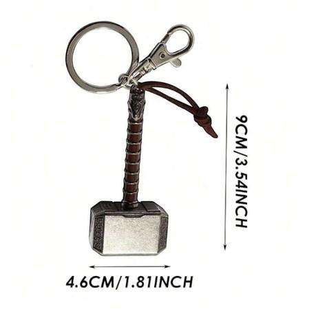 Thor Mjolnir Hammer Keychain - Silver/Brown
