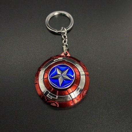 Marvel Inspired Captain America Rotating Shield Design Key Ring - Red/Blue