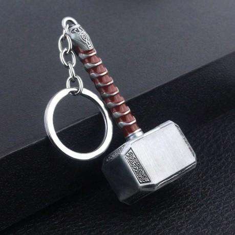 Marvel Inspired Superhero Thor Mjolnir Hammer Keychain - Silver/Brown