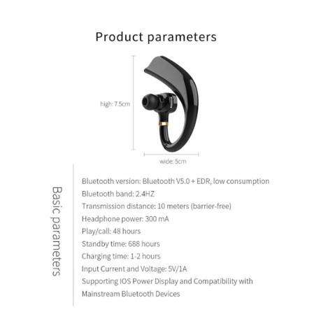 YESPLUS - YS-619 - Universal 180 Degree Rotating Bluetooth Earpiece - Black