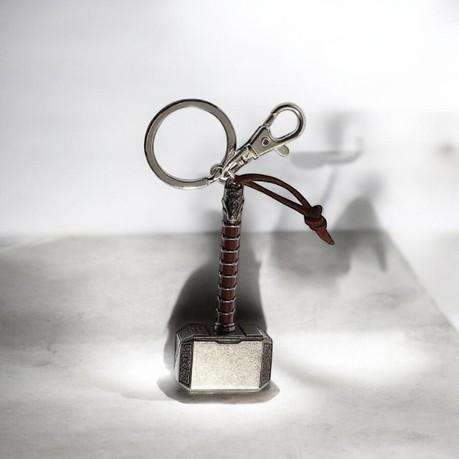 Thor Mjolnir Hammer Keychain - Silver/Brown