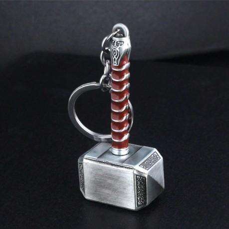 Marvel Inspired Superhero Thor Mjolnir Hammer Keychain - Silver/Brown
