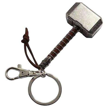 Thor Mjolnir Hammer Keychain - Silver/Brown