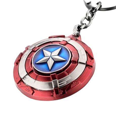 Marvel Inspired Captain America Rotating Shield Design Key Ring - Red/Blue