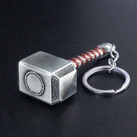 Marvel Inspired Superhero Thor Mjolnir Hammer Keychain - Silver/Brown