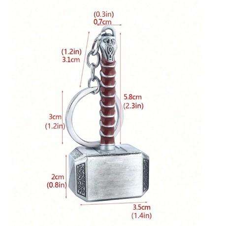 Marvel Inspired Superhero Thor Mjolnir Hammer Keychain - Silver/Brown