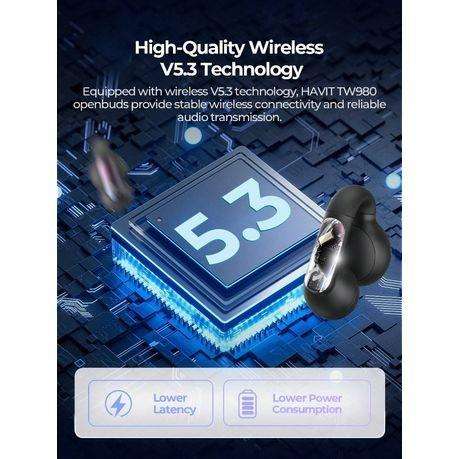 HAVIT - TW980 - Waterproof Open Ear Clip Earbuds With Dual Mic ENC - Black