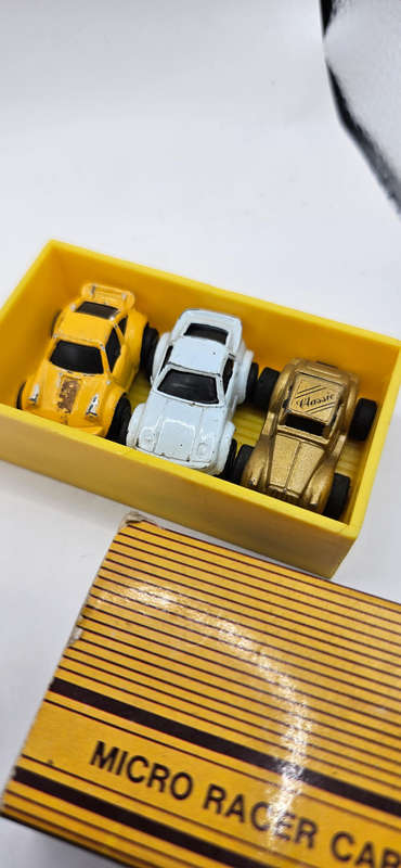 Micro Racer Carry Case sets, from 1988, containing small die-cast cars.