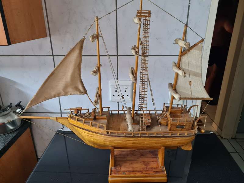 Handcrafted wooden 15th century sail boat