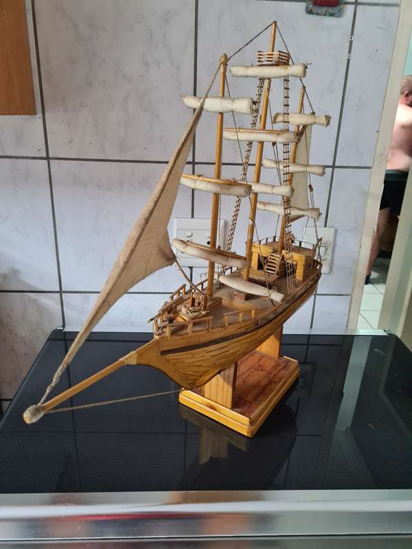 Handcrafted wooden 15th century sail boat