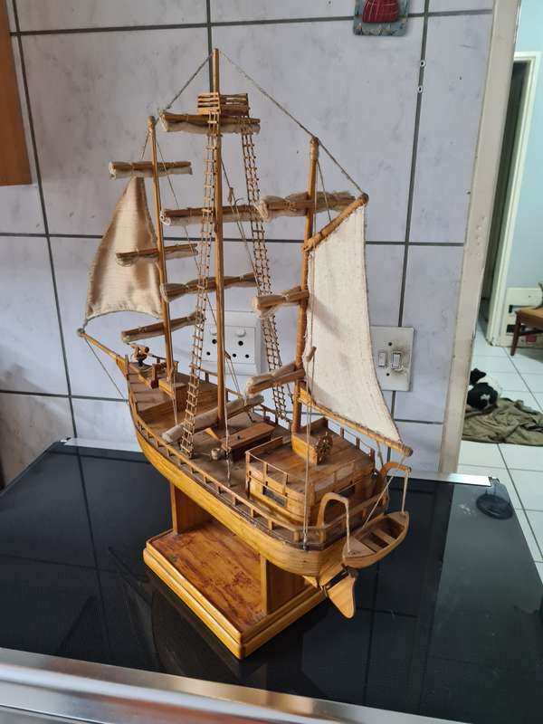 Handcrafted wooden 15th century sail boat