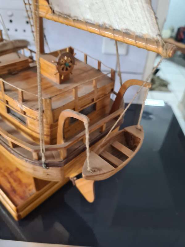 Handcrafted wooden 15th century sail boat