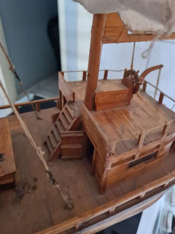 Handcrafted wooden 15th century sail boat