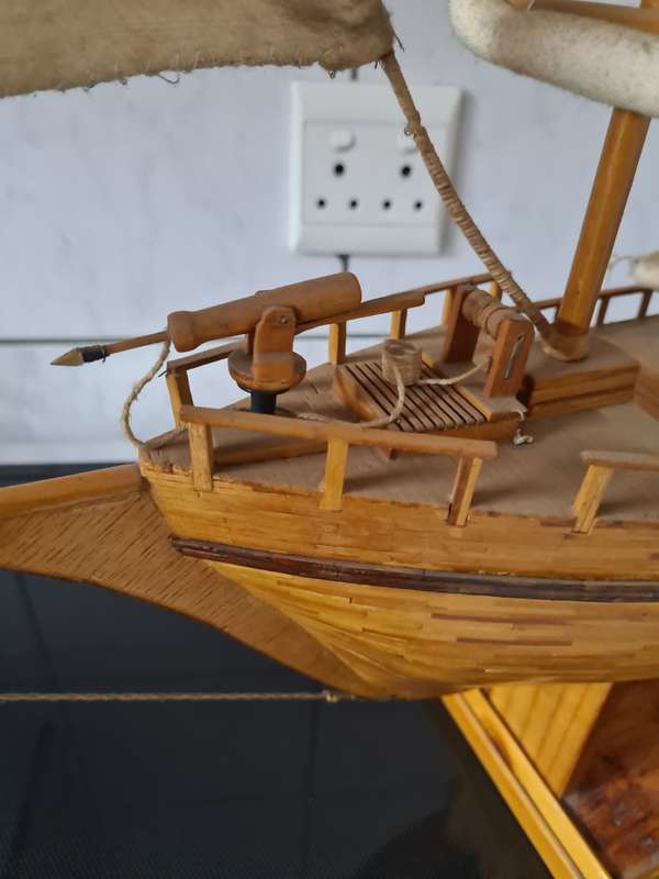 Handcrafted wooden 15th century sail boat