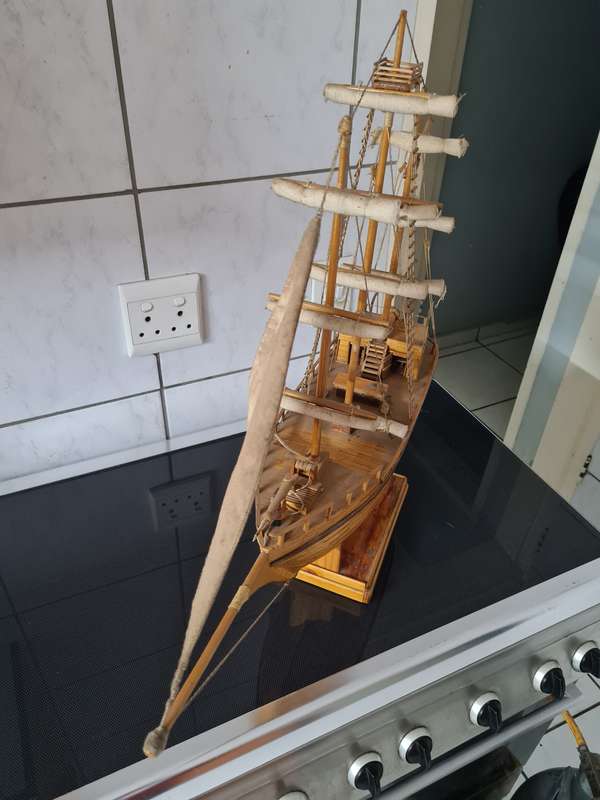 Handcrafted wooden 15th century sail boat