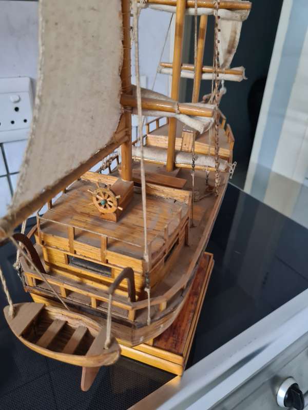 Handcrafted wooden 15th century sail boat