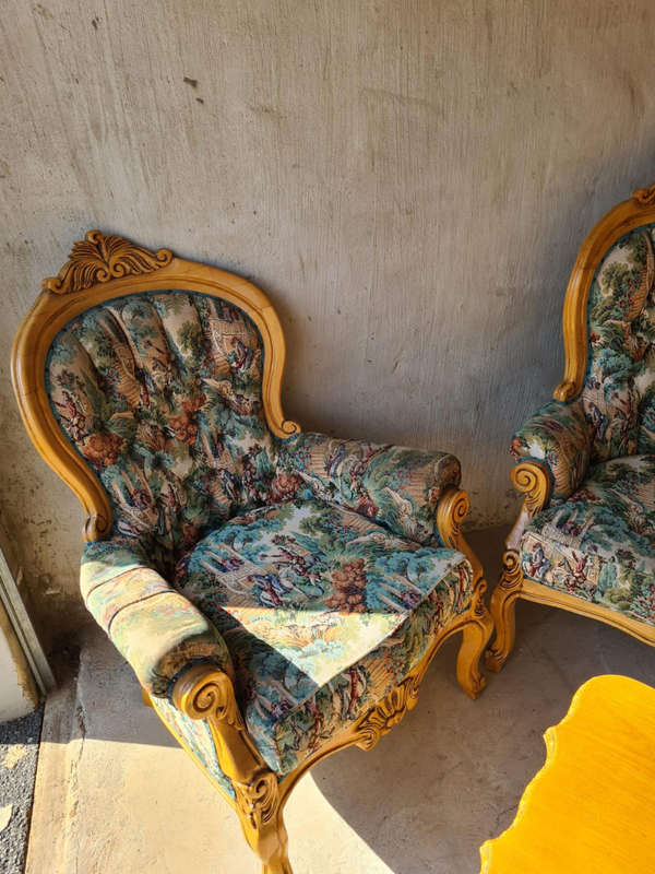 French Louis XV style sofas. Romeo & Juliet upholstery.