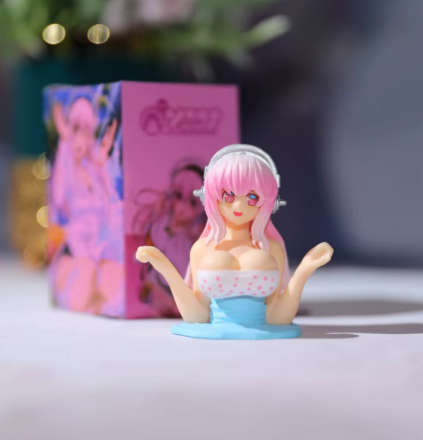 Kawaii Anime Girl Figure for Car with Shaking Breasts Blue