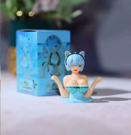 Kawaii Anime Girl Figure for Car with Shaking Breasts Blue