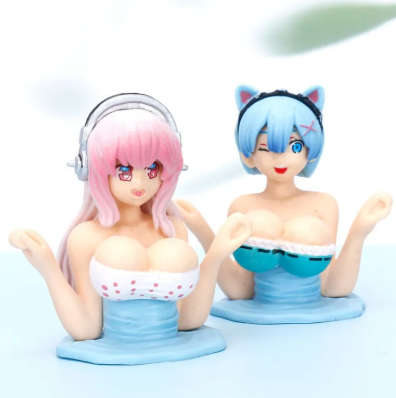 Kawaii Anime Girl Figure for Car with Shaking Breasts Blue