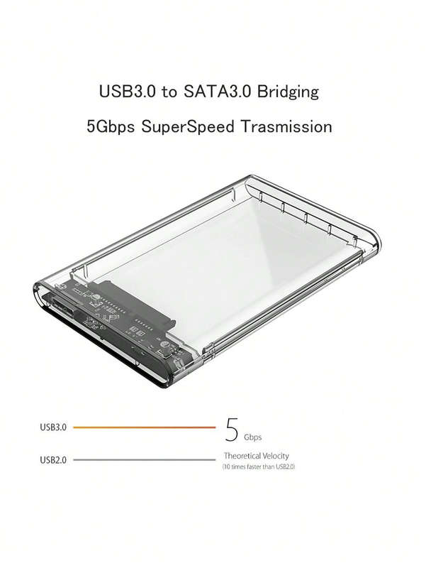 Reletech 1pc Hard Drive Case Hdd Enclosure With MicroB Cable For 2.5 Inch SATA SSD/HDD