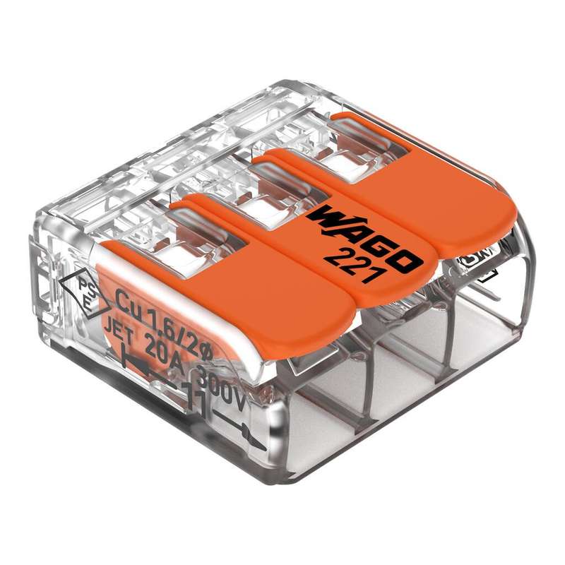 WAGO Compact Splicing Connector with levers (3-Way, All conductor types, Box Qty: 50 Piece)