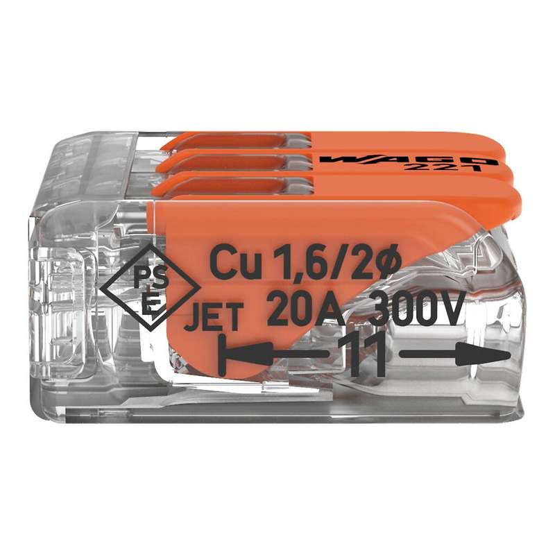 WAGO Compact Splicing Connector with levers (3-Way, All conductor types, Box Qty: 50 Piece)