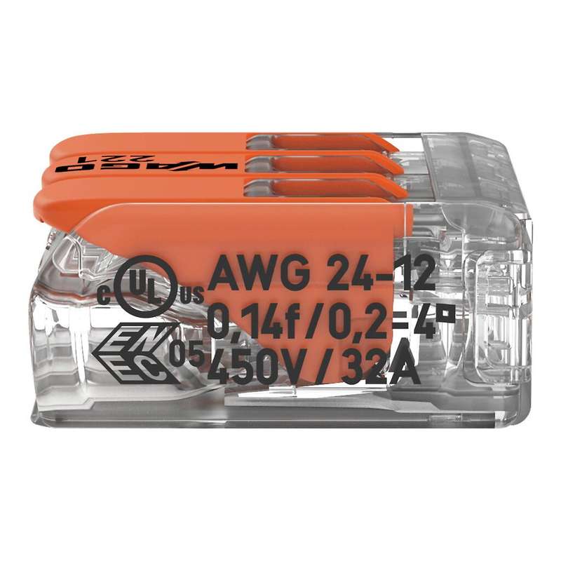 WAGO Compact Splicing Connector with levers (3-Way, All conductor types, Box Qty: 50 Piece)