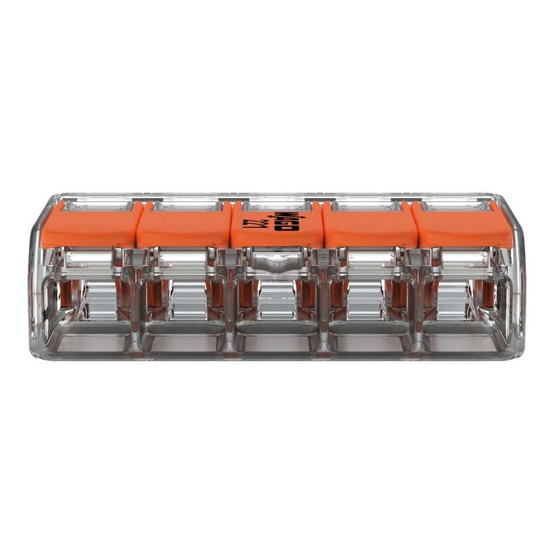 WAGO Compact Splicing Connector with levers (5-Way, All conductor types, Box Qty: 25 Piece)