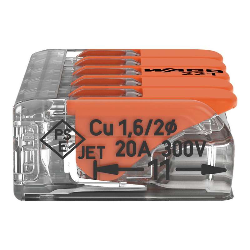 WAGO Compact Splicing Connector with levers (5-Way, All conductor types, Box Qty: 25 Piece)