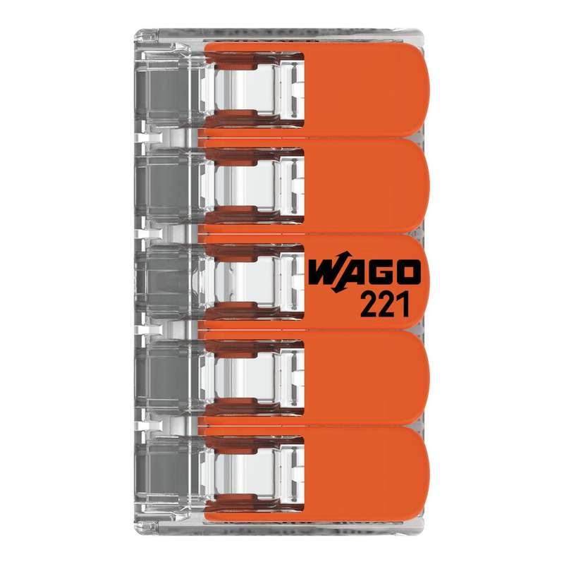 WAGO Compact Splicing Connector with levers (5-Way, All conductor types, Box Qty: 25 Piece)