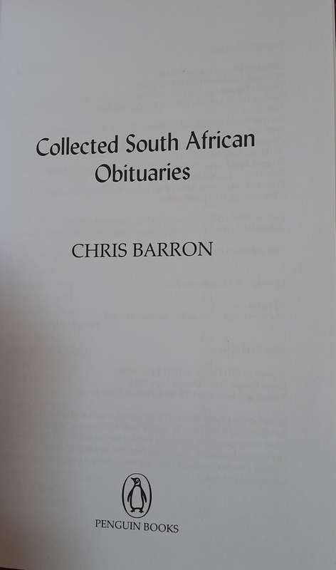 Chris Barron - Collected South African Obituaries