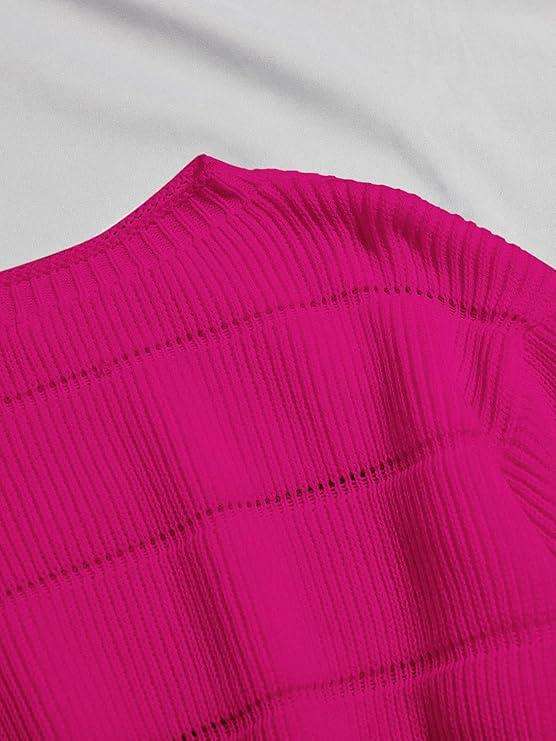 Women's Solid Rib Knit Drop Shoulder Long Sleeve Crop Pullover Sweater Top