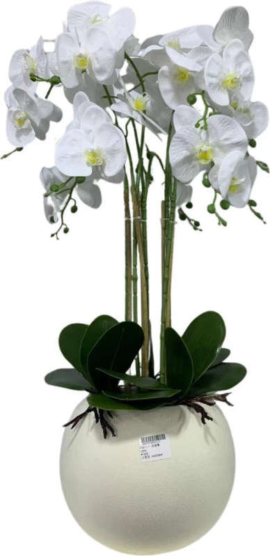 White Orchids Artificial Flower with Pot  (23 cm, Pack of 1, Flower Bunch)
