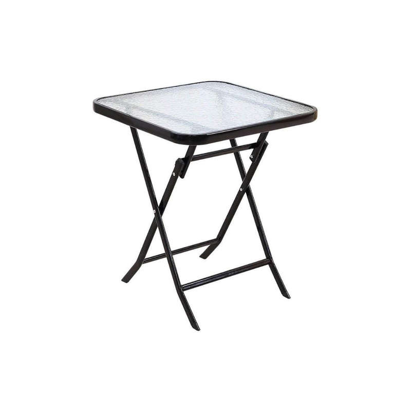 Folding Iron Glass Table - Compact Square Table for Home, Patio, Camping