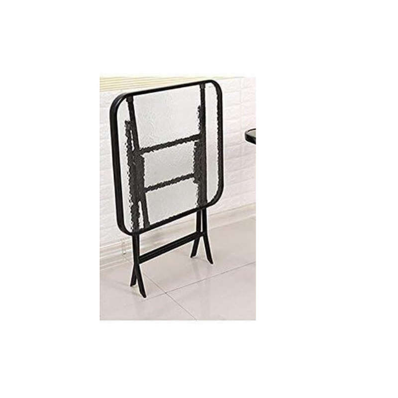 Folding Iron Glass Table - Compact Square Table for Home, Patio, Camping