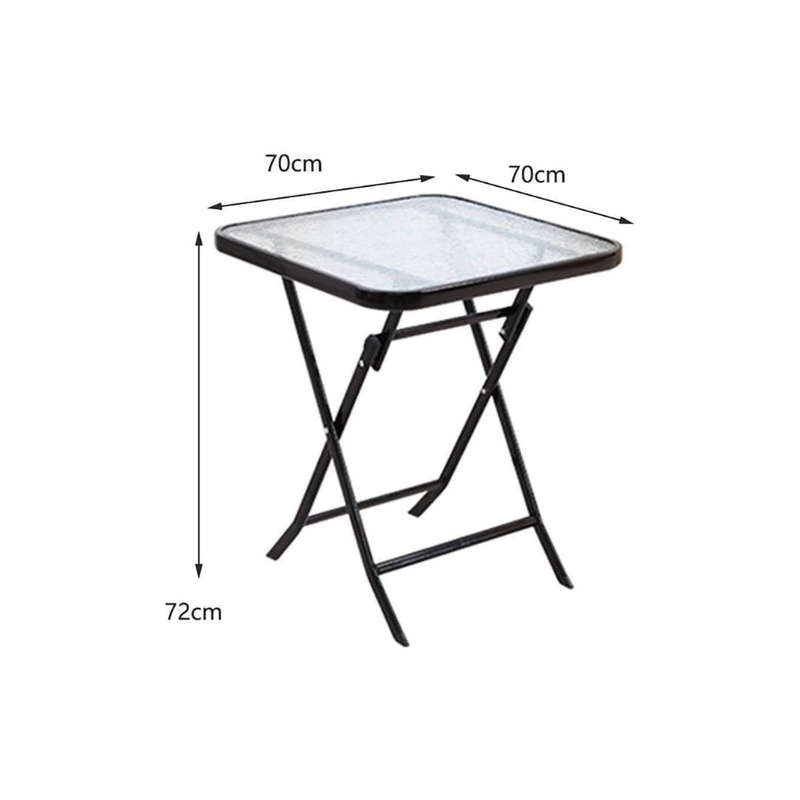 Folding Iron Glass Table - Compact Square Table for Home, Patio, Camping