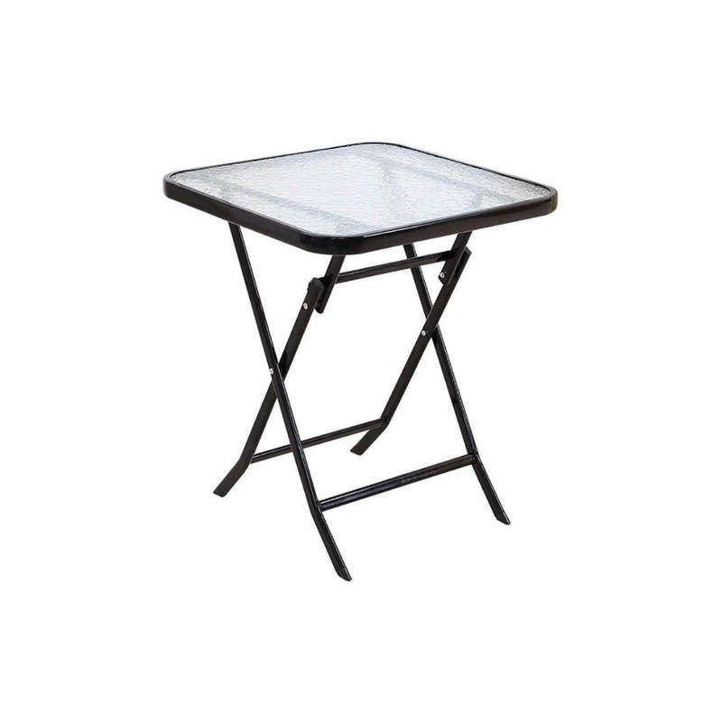 Folding Iron Glass Table - Compact Square Table for Home, Patio, Camping