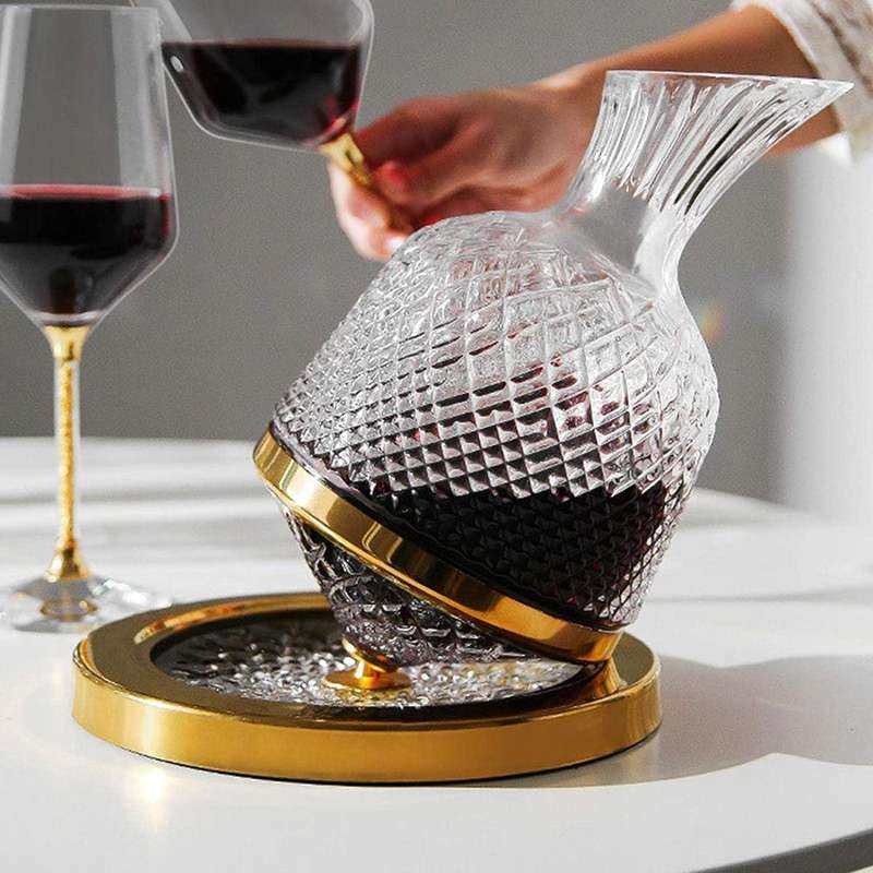 Luxury 1500ML Crystal Glass 360 Rotating Tumbler Wine Decanter-Golden